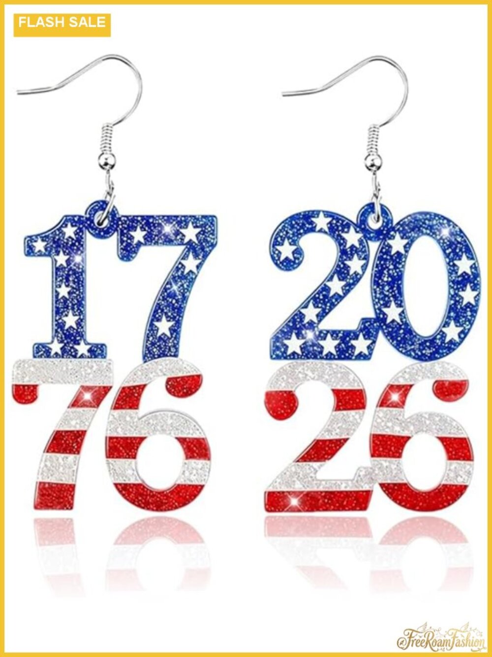 Patriotic Acrylic Dangle Earrings 1776-2026 USA 250th Anniversary